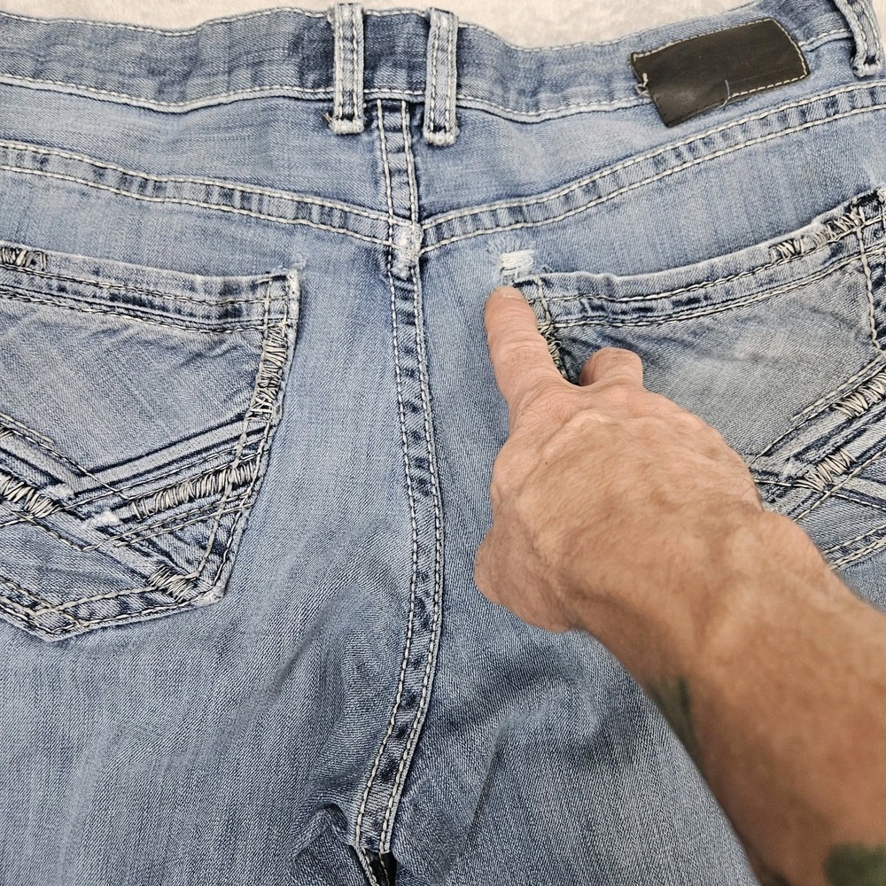 BKE Seth 36R Straight Leg Distressed Jeans Light Wash‎ Y2K Denim Crazy Fade - Picture 6 of 15